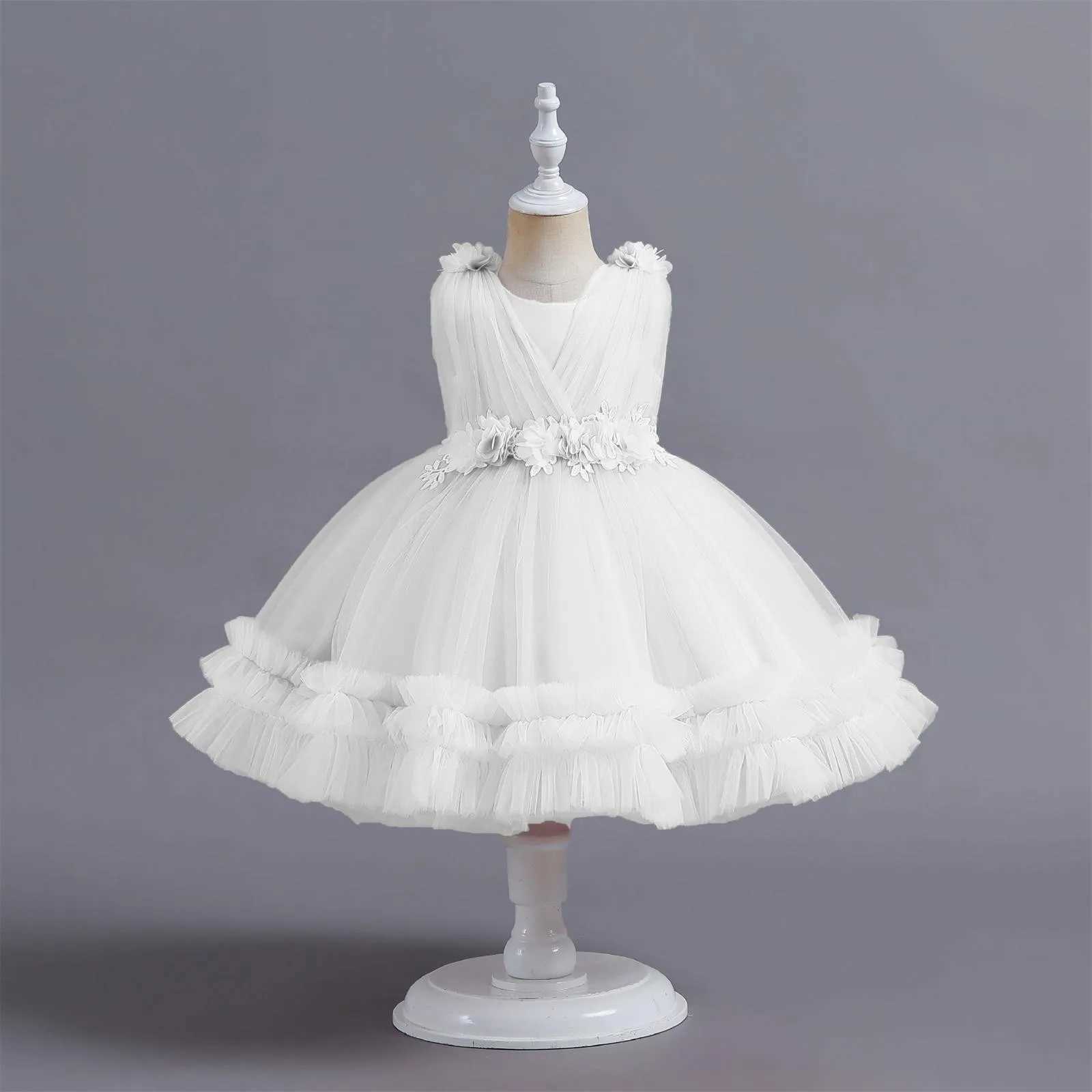 Girl's Dresses Sweet Princess Dress Flower Girls First Birthday Baby First Dress New Childrens Dresses Puffy Sleeveless Lace Cake Dresses Y250227