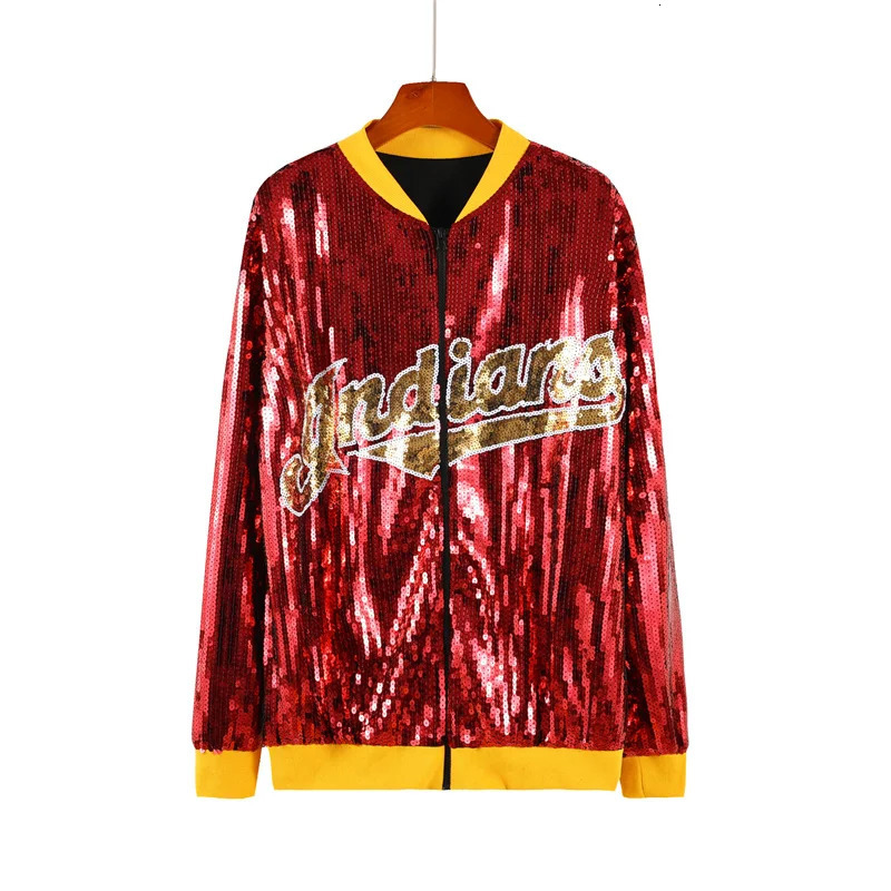 Autumn Patchwork Color Striped Streetwear Long Sleeve Cartoon Letter Sequins Jacket Hip Hop Round Neck Loose Womens Coats 250227