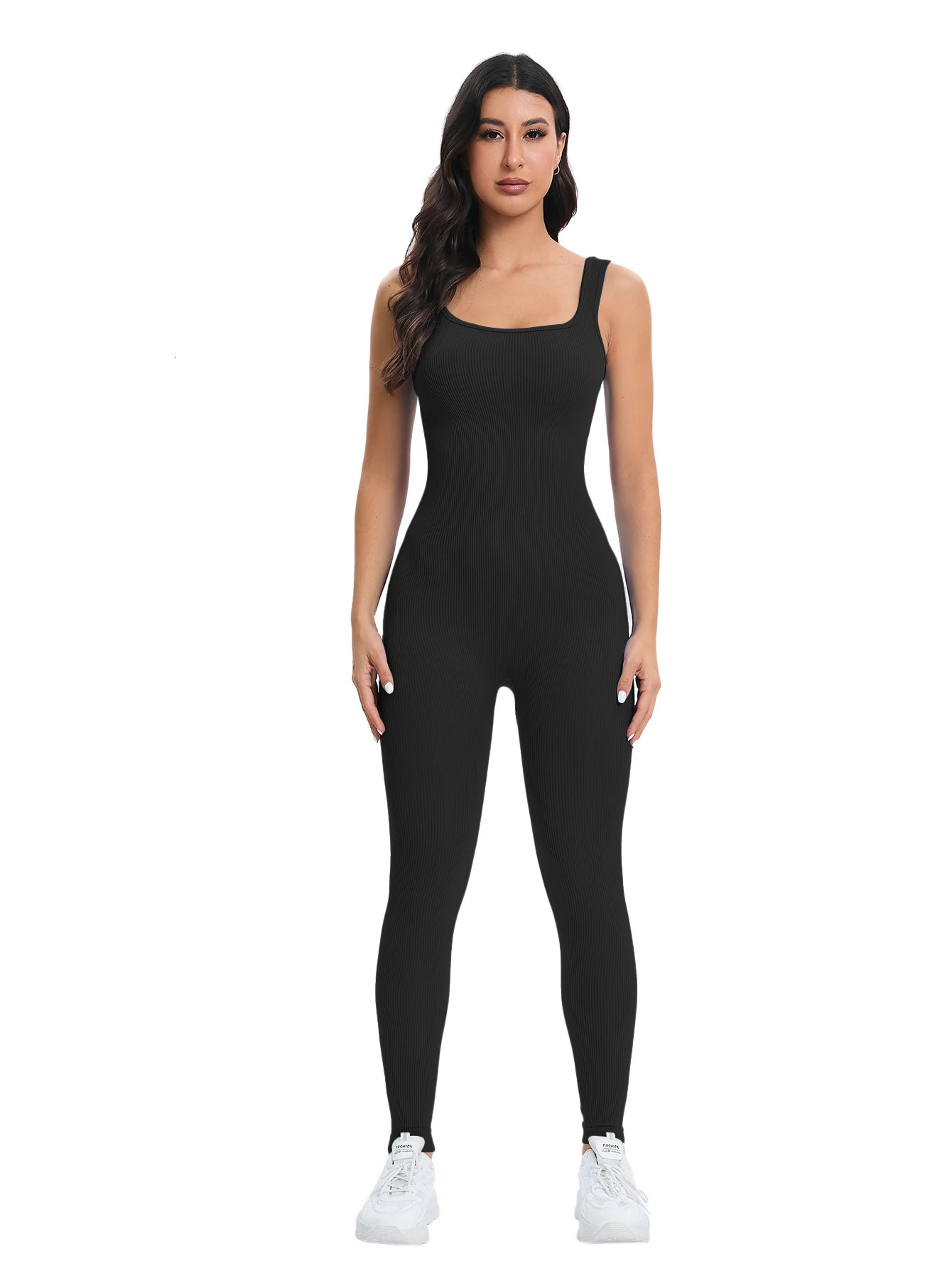 Shapewear Jumpsuits for Women BuiltIn Bra Bodycon Square Neck Sleeveless Summer Rompers Ribbed Jumpsuit 250227