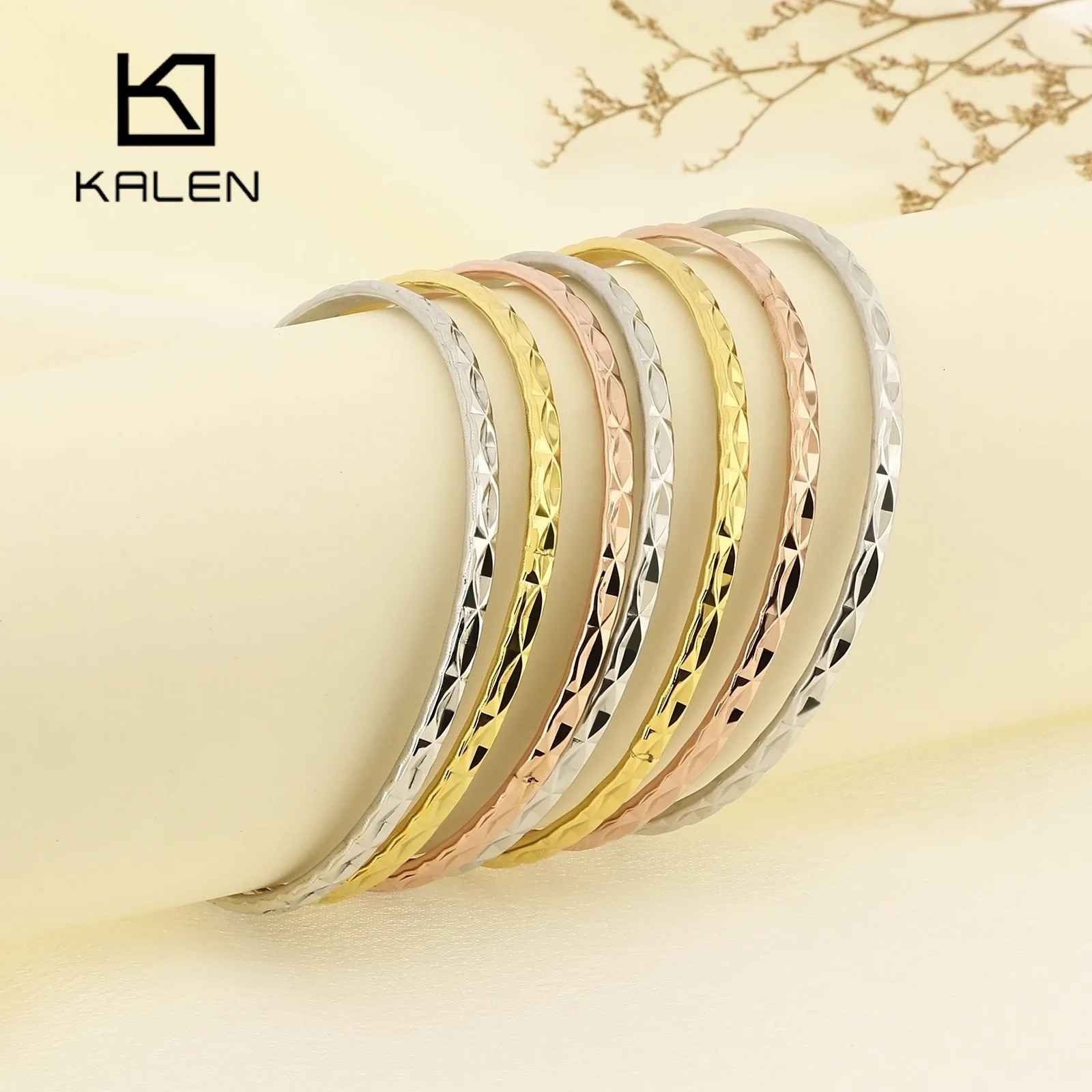 Kalen 1pcs 7pcs Minimalist Water Wave Pattern Bracelet Stainless Steel Womens Fashion Jewelry Gold Silver Rose Gold Color 250227