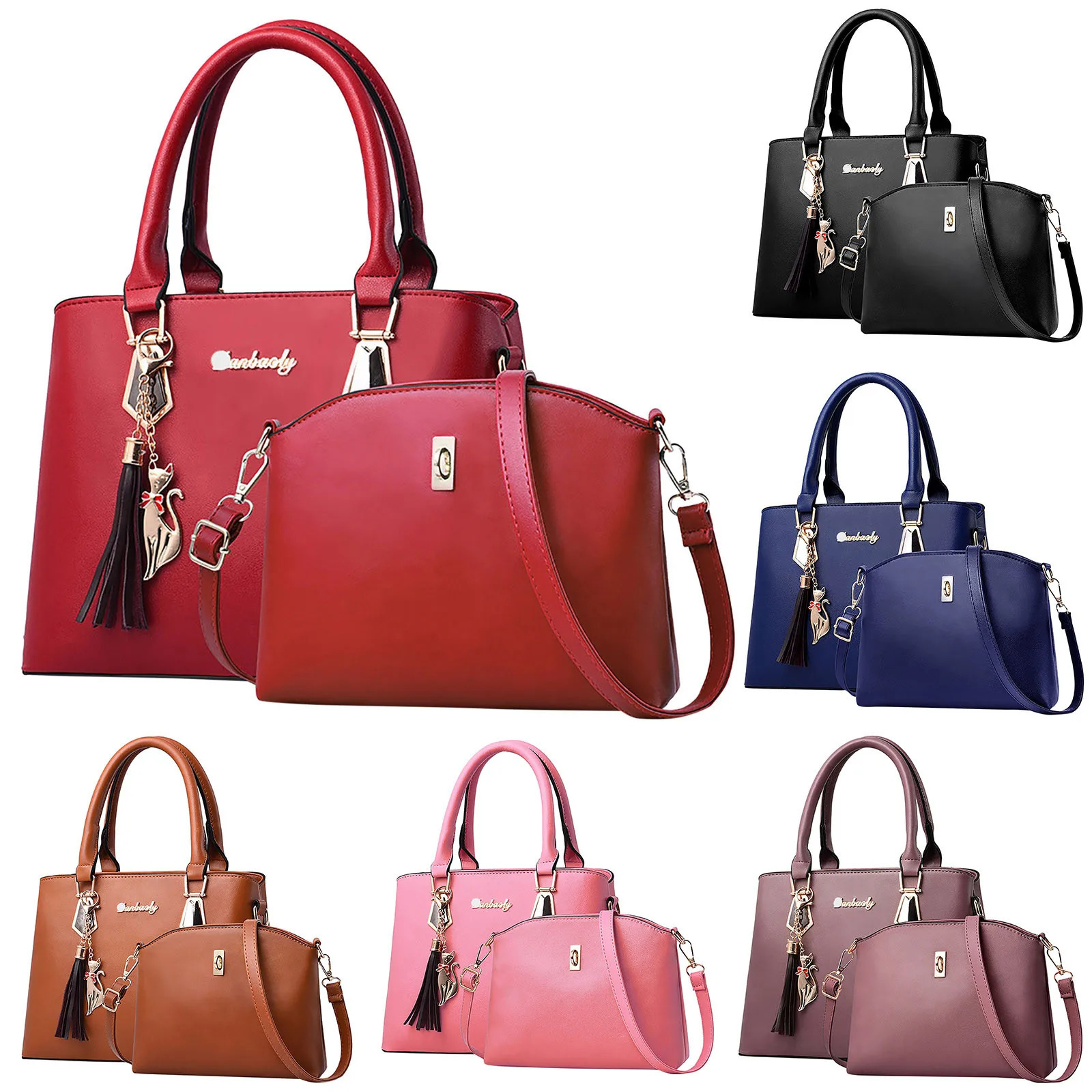 Ship from US Handbags For Women Shoulder Bags Solid Color Tassel Decoration Foreign Trade Large Capacity Female Bag 250227FBB