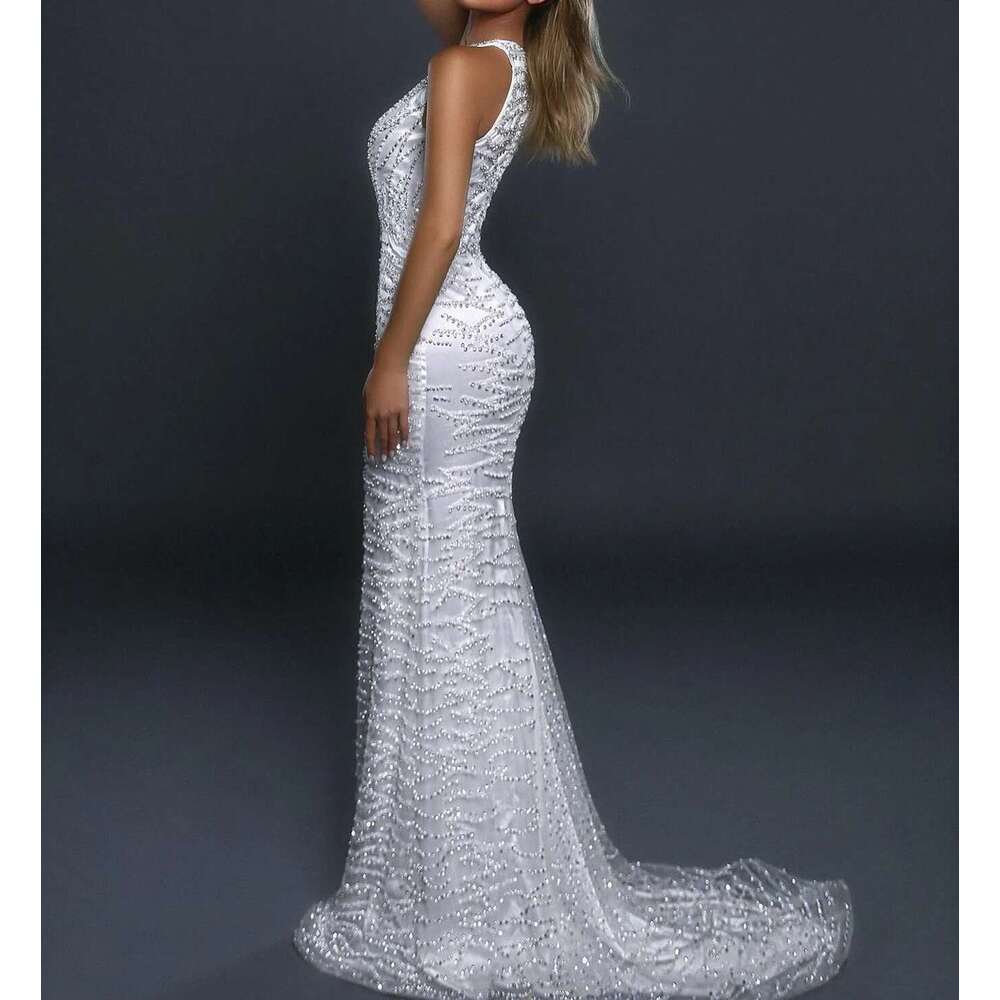 Sleeveless Mermaid Dresses with Neck Pearls, Zipper Wedding Dresses, Tulle and Satin, Custom Design, Exquisite