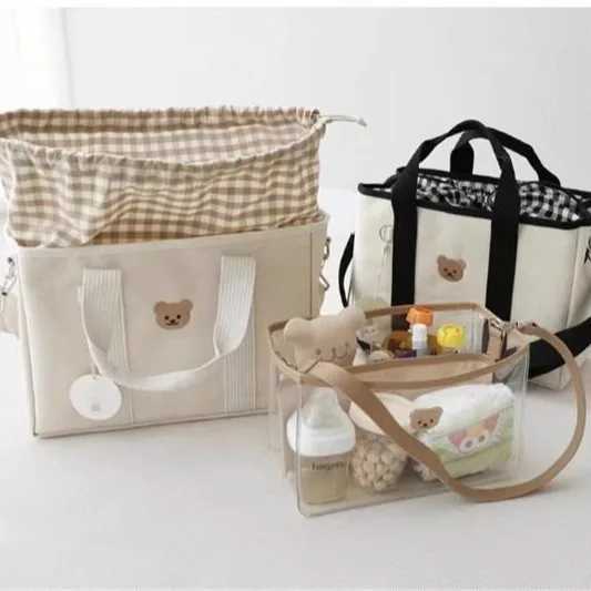 Diaper Bags Korean ins style cartoon cute bear mommy bag is for going out multi-functional portable shoulder bag storage bag mommy bag. Y250227IR83