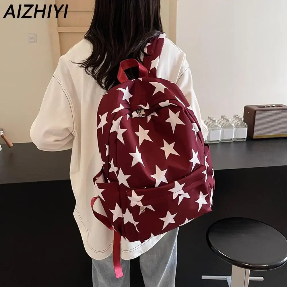 Ship from US Y2K Backpack Women Student School Bags for Girls Cute Nylon Daypack Grunge Stars Chic Trendy Bookbag Hiking Trip Backpacks 250228FBB