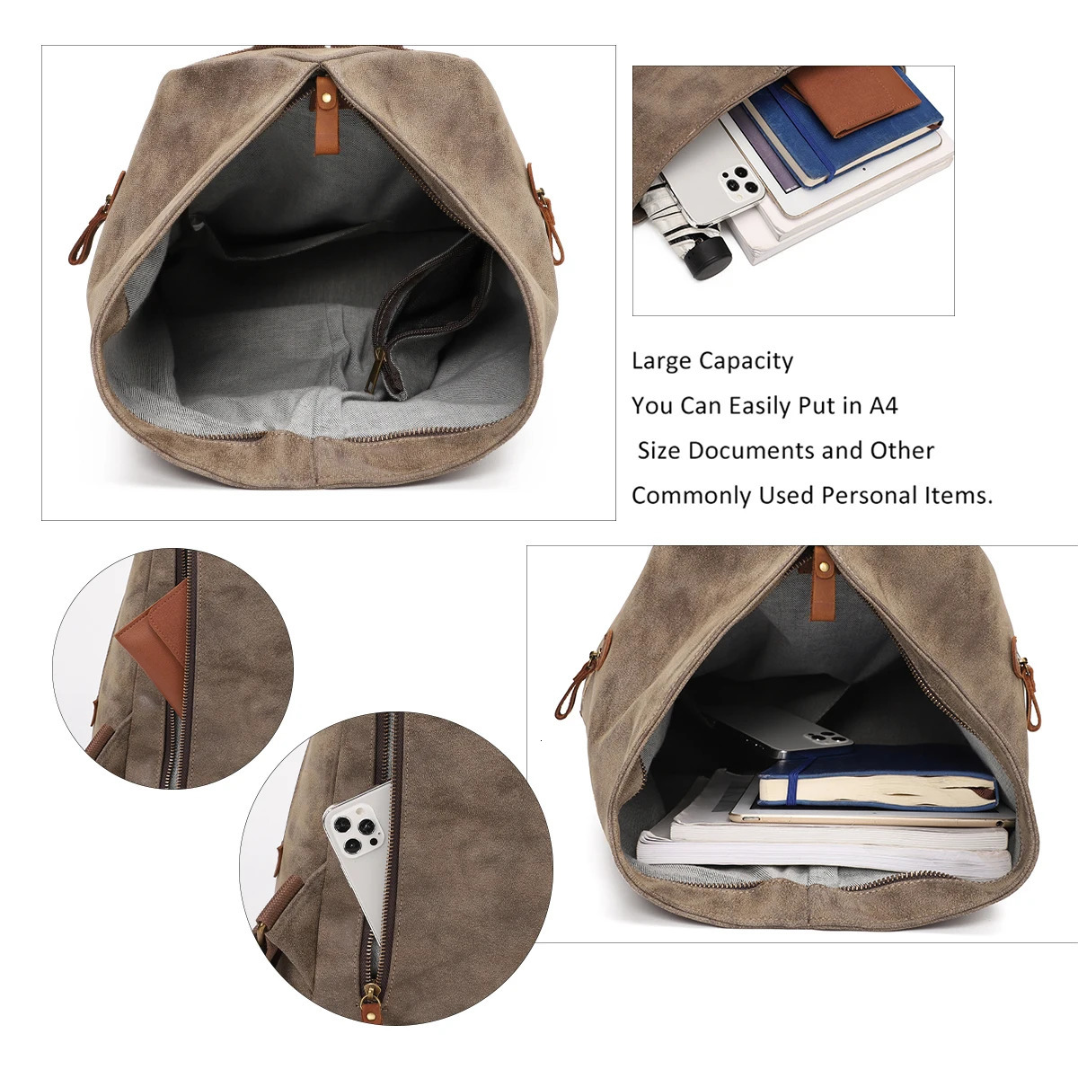Ship from US KL928 PU Leather Retro Backpack Large Leisure Day Bag Outdoor Travel Rucksack Hiking 250227FBB