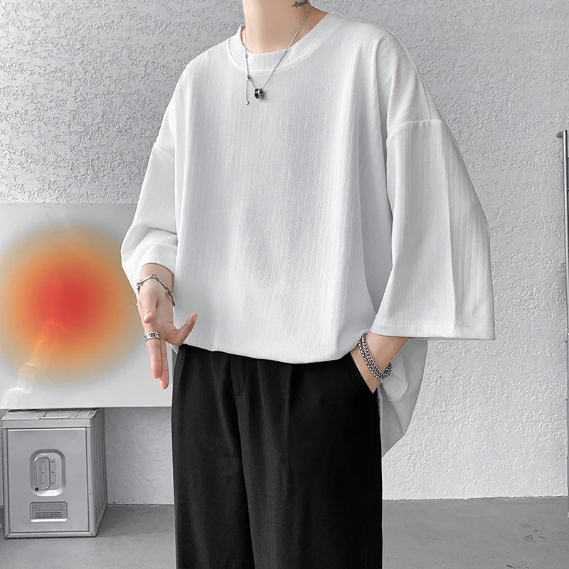 Loose Tshirt Men Oversized Ice Silk T Shirts Summer Mens Half Sleeve Fashions Harajuku TShirt Male Solid Simple Daily Tees 250226