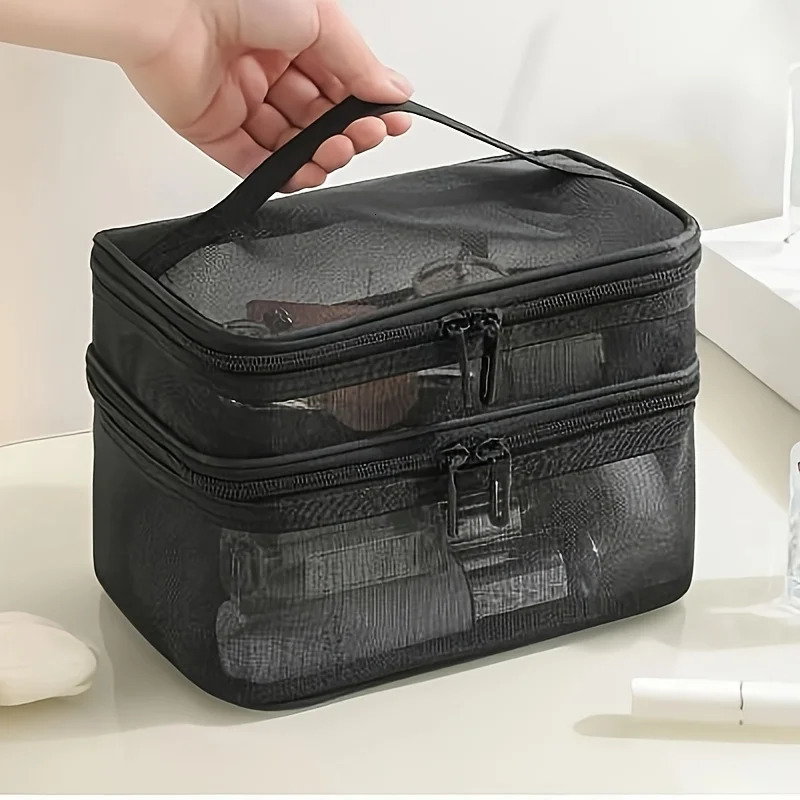 Ship from US Makeup Brush Holder1 Piece Double Layer Mesh BagLarge Capacity Cosmetic BagPortable Travel Bag Pouch T 250227FBB
