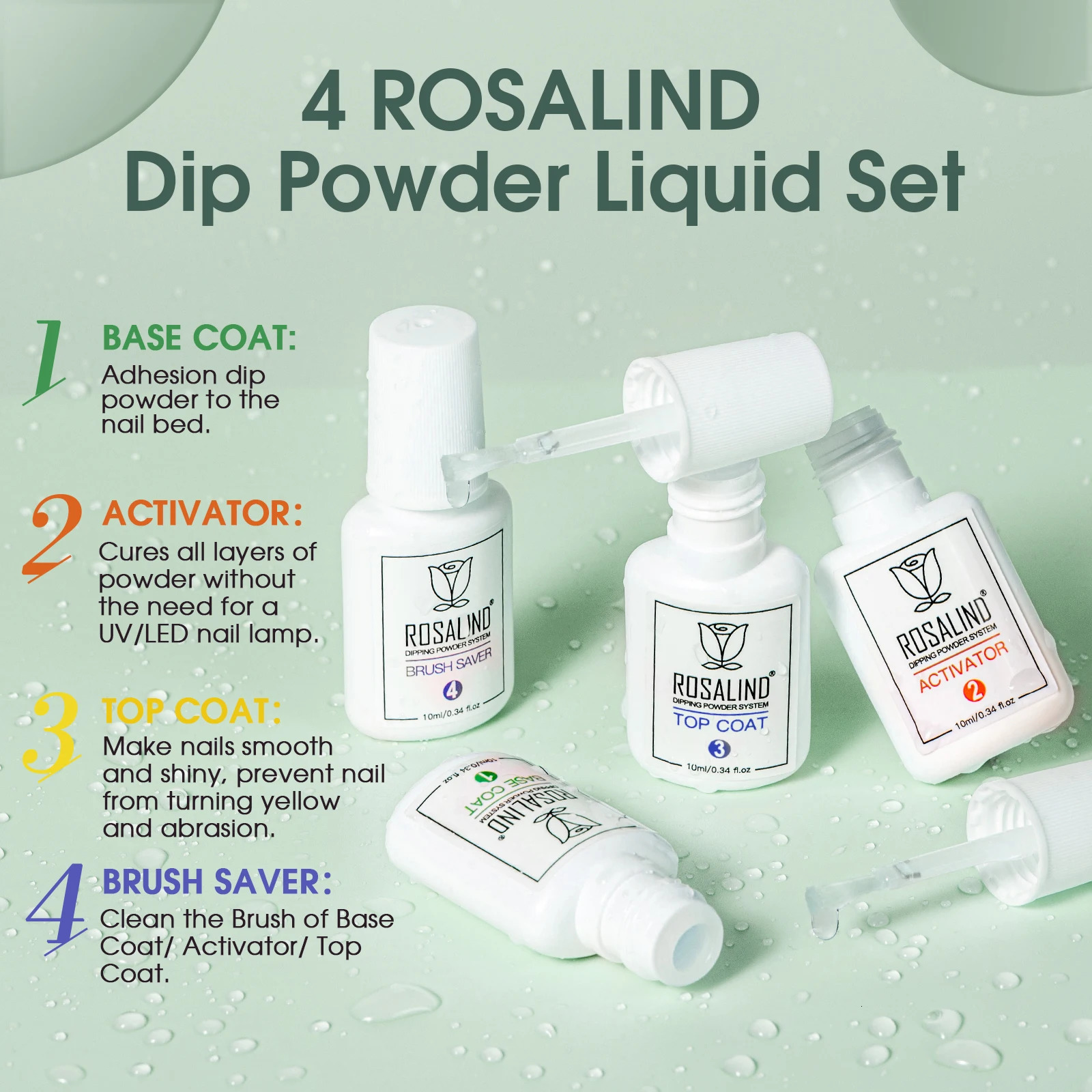 ROSALIND 29PCS Dip Nails Powder Starter Kit 20 Colors Dip Powder Nail Kit Red Green Orange Glitter Series Nail Dip Powder Color 250227