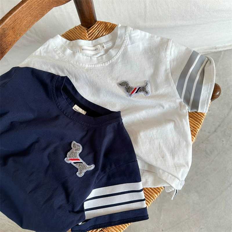 T-shirts Pure cotton childrens T-shirt summer thin baby clothes boys short sleeved top girls cartoon embroidery summer outfitY250227R5X1