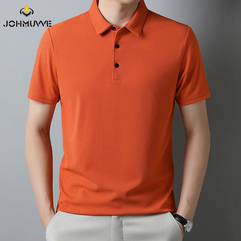 Mens Fashion Waffle Solid Short Sleeved Polo Shirt Summer Breathable Comfortable Top 250224