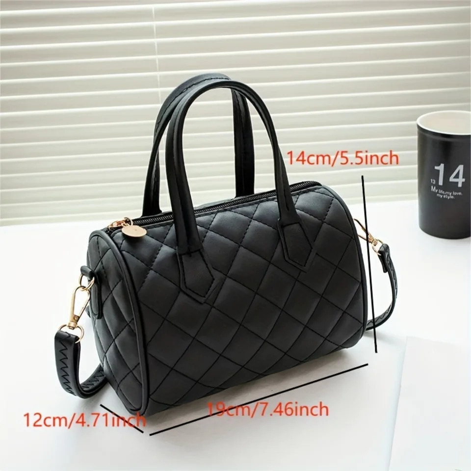 Ship from US Argyle Embroidery Boston Bag Fashion Double Handle Satchel Purse Mini Crossbody For Women 250227FBB