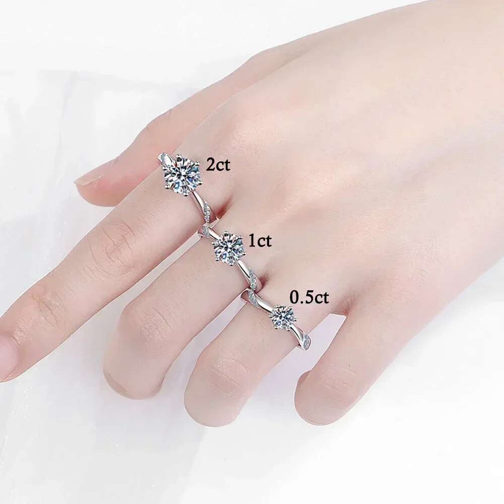 0.5-3CT Solitaire Moissanite Engagement Rings for Women D Color Lab Dia S Sier Promise Wedding Band With GRA Certified