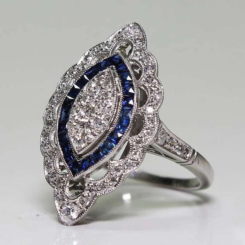 Vintage Charm Rings for Women Sier Jewelry with Sapphire Zircon Gemstone Finger Ring Wedding Engagement Ornament Wholesale