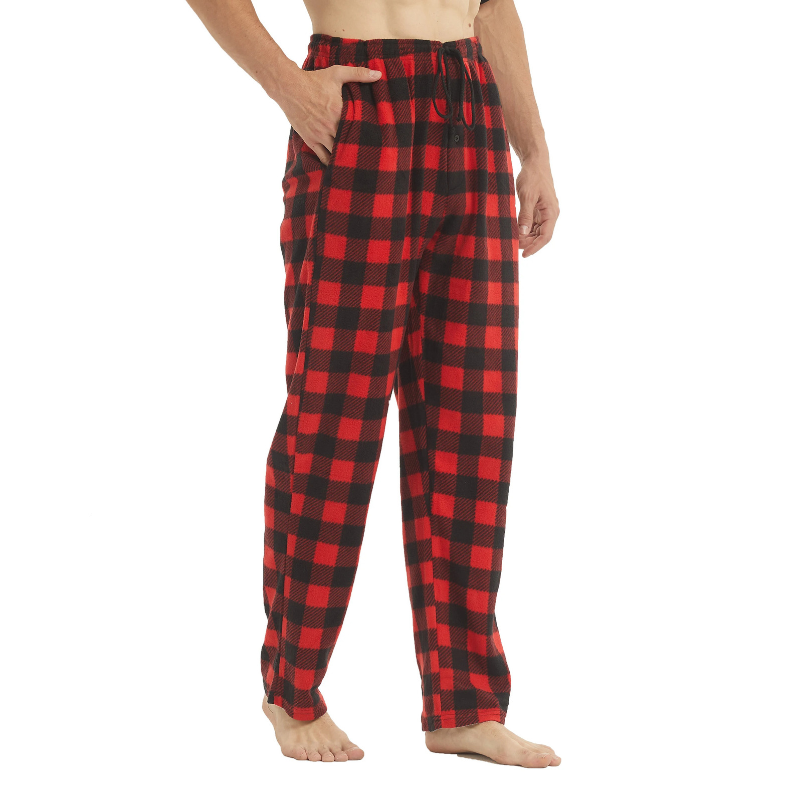 2 Pack Mens Pajama Pants Fleece Pajama Bottoms Pj Plaid Pants with Pockets Soft Warm Lounge Sleep Pants Sleepwear Loungewear 250227