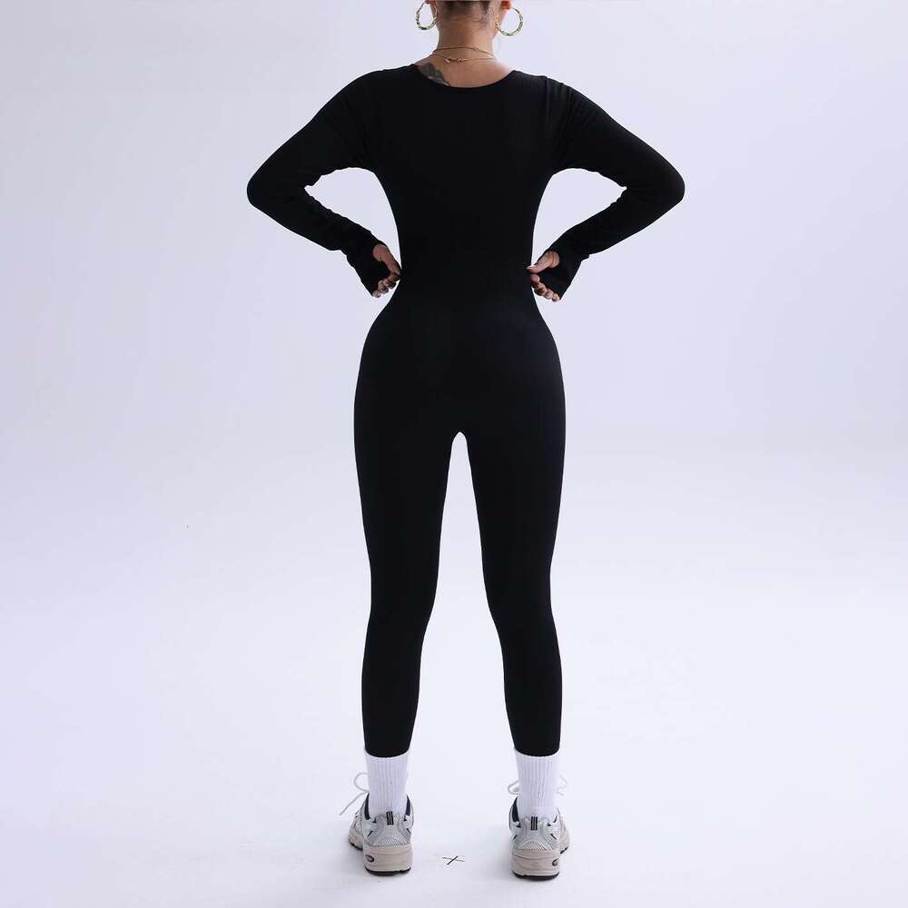Hot selg sports yoga long sleeved quick drying tight fitting fiess jumpsuit 2025 new casual versatile fashion clothing
