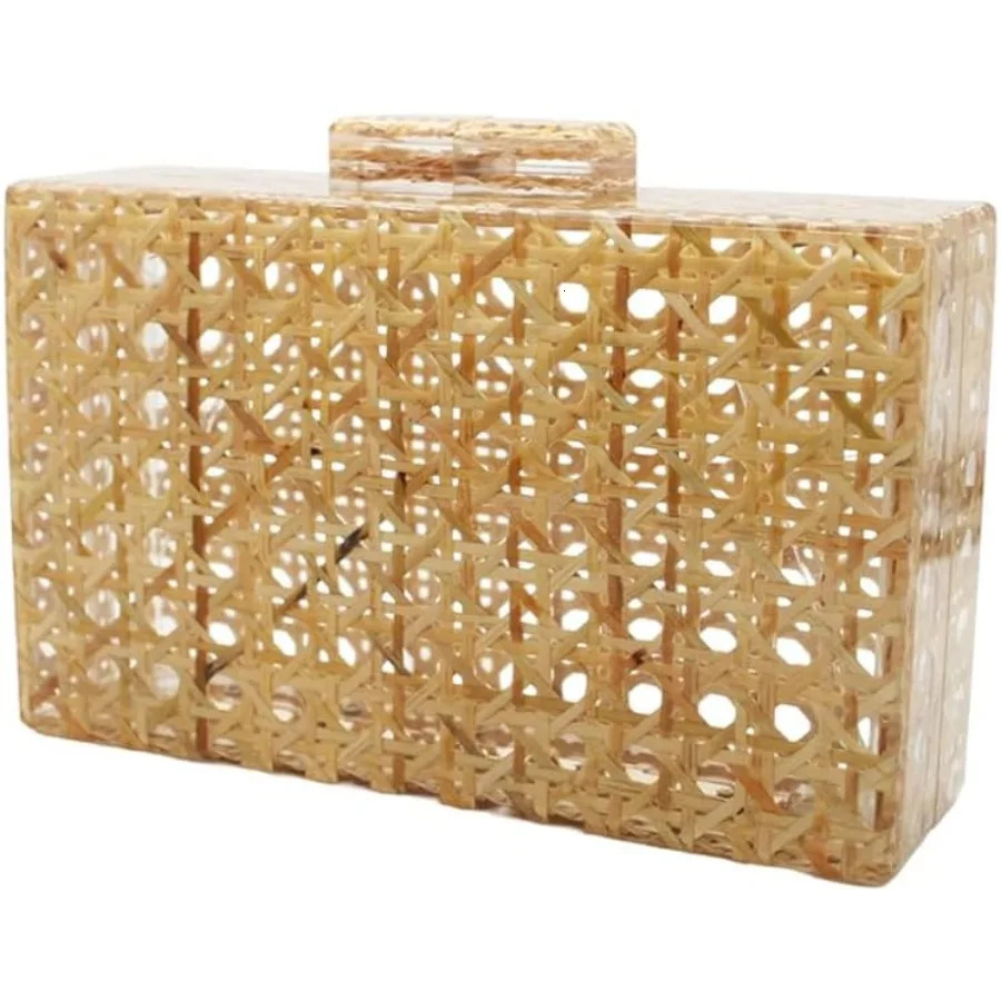 Ship from US Womens acrylic handbag Rattan womens square box cross shoulder bag 250227FBB