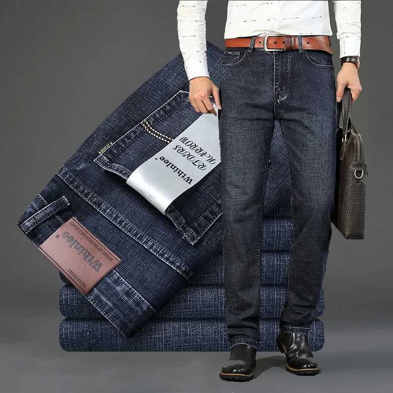 Classic Business Fashion Cosy Mens Jeans Casual Straight Stretch Blue Black Work Denim Trousers Male Brand Clothing Trousers X250227