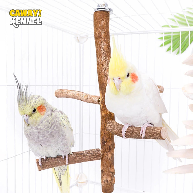 Natural Wood Bird Branch Stand Perches Pet Parakeet Budgie Hanging Play Toy Bird Cage Parrot Wooden Desk Holder Perches Platform 250226