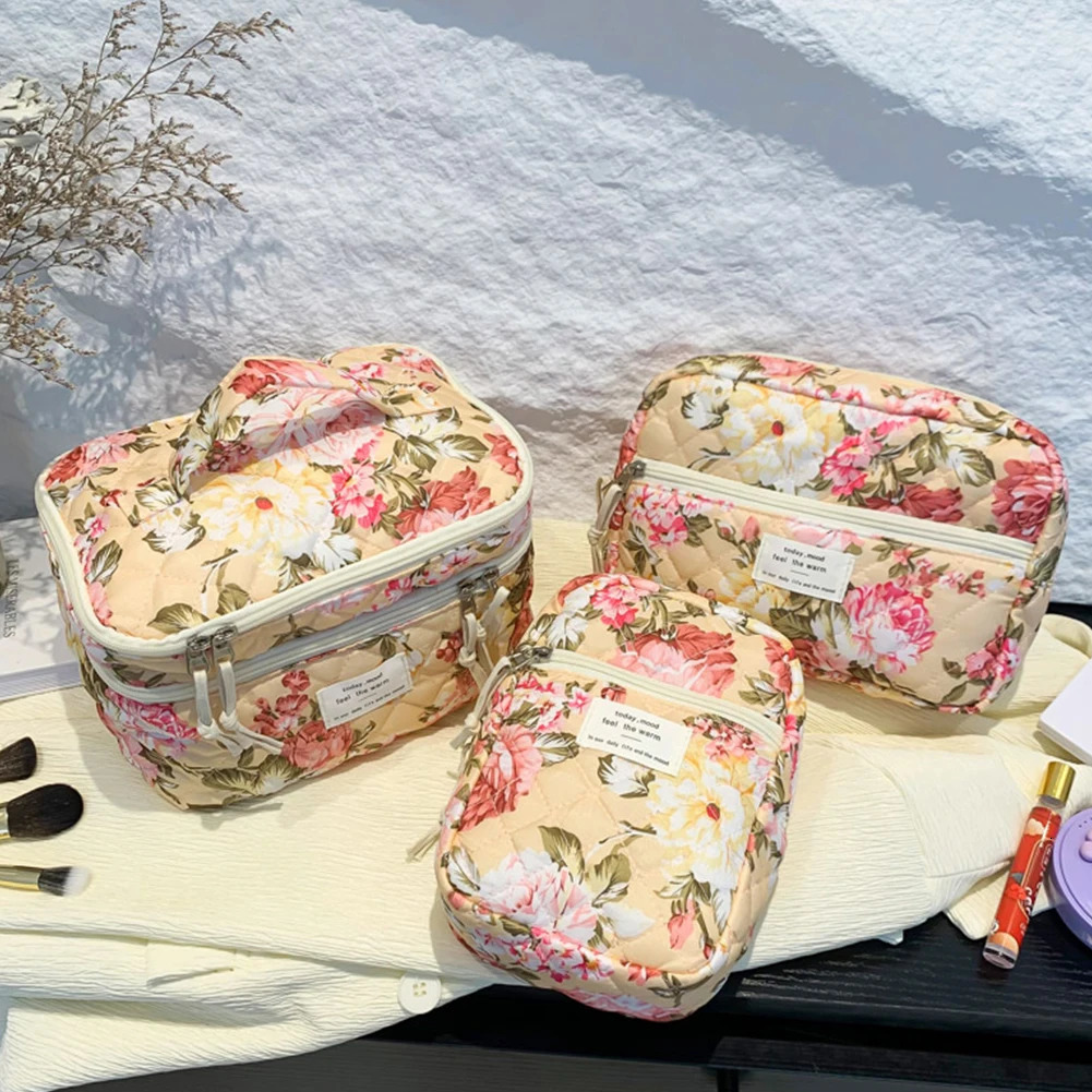 Ship from US Quilted Makeup Bag Floral Cosmetic Aesthetic Organizer Large Capacity Clutch Purse Storage 250227FBB