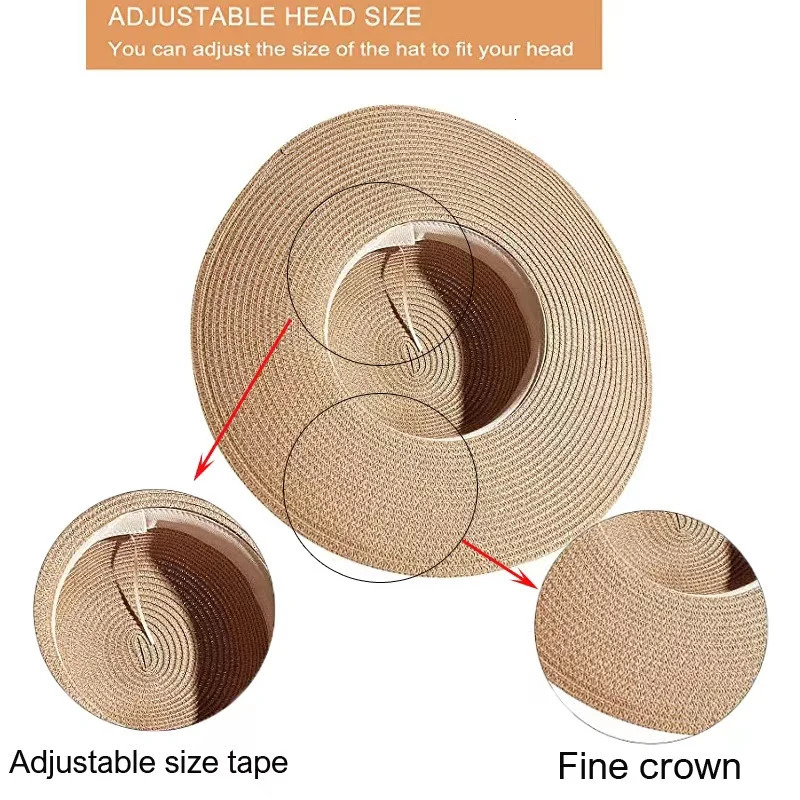 Summer Solid Color Fashion Rhinestone14cm Oversized Sun Hat Ladies Beach Sunscreen Straw Hat Travel Foldable Uv Panama Wholesale 250218