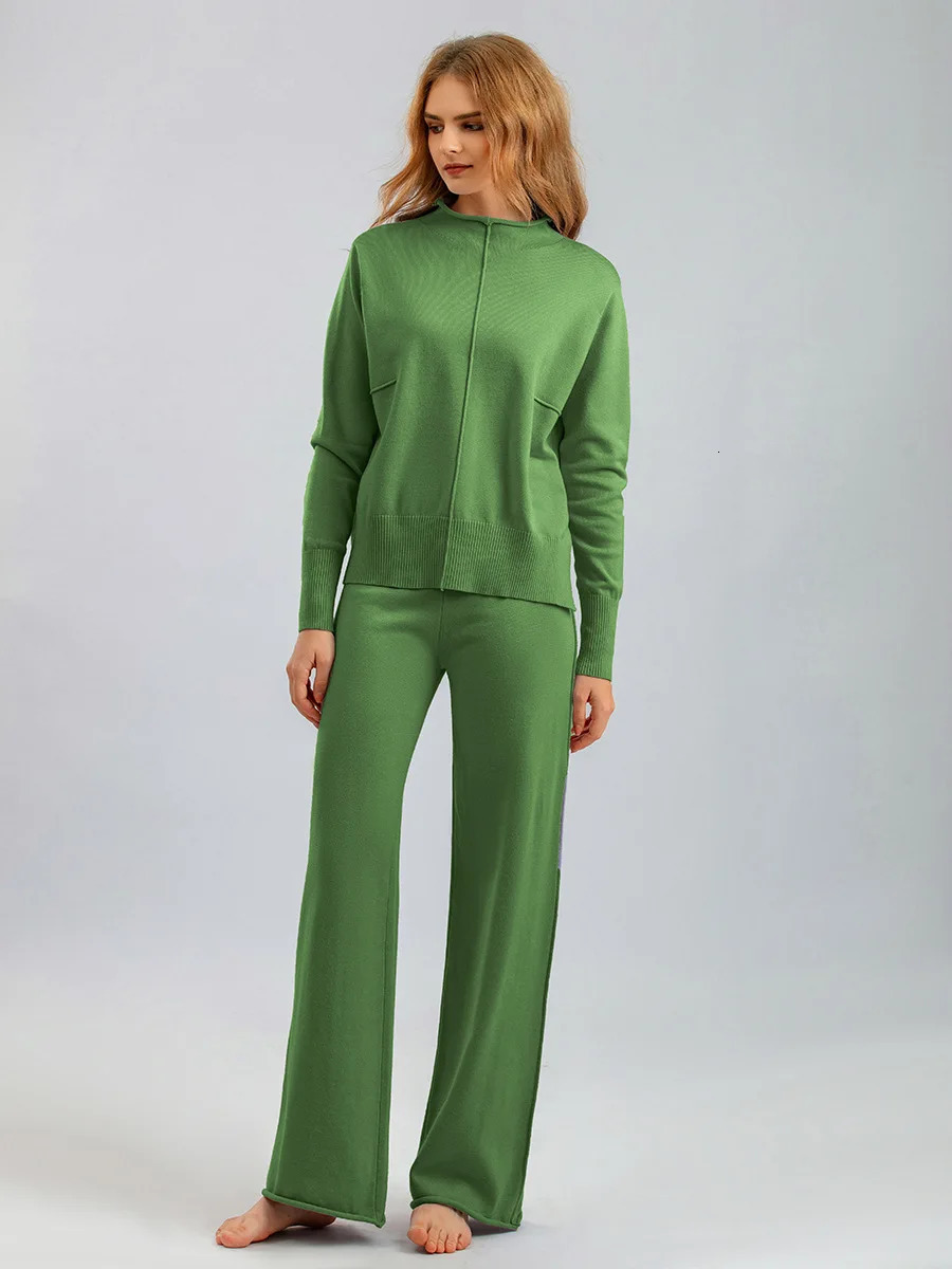Warm 2 Piece Pant Suits For Women Knitted Long Sleeve Set Top And Pants Tracksuit Outwear Sweater CHIC 250226