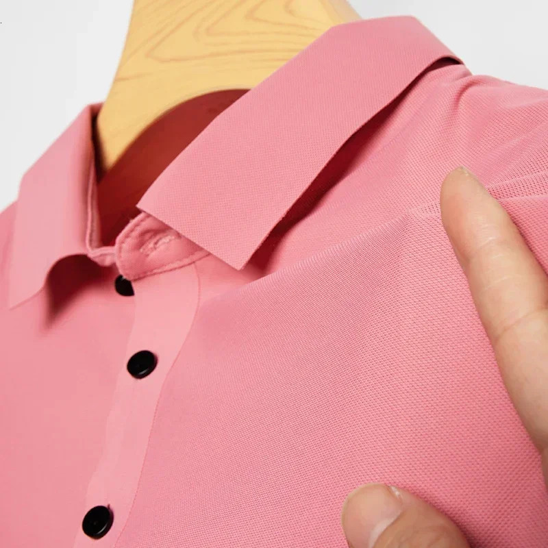 10 Color Polo Shirt Mens Thin Ice Silk Short Sleeves Business Casual Breathable Lapel Polo Shirt Male Clothing 250225