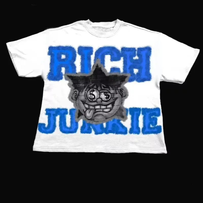 Amerikaans Gothic Dark Y 2K Engelse Graffiti Print T-Shirt Heren Zomer Street Trend Harajuku Hiphop Grafische T-Shirts Met Korte 250226