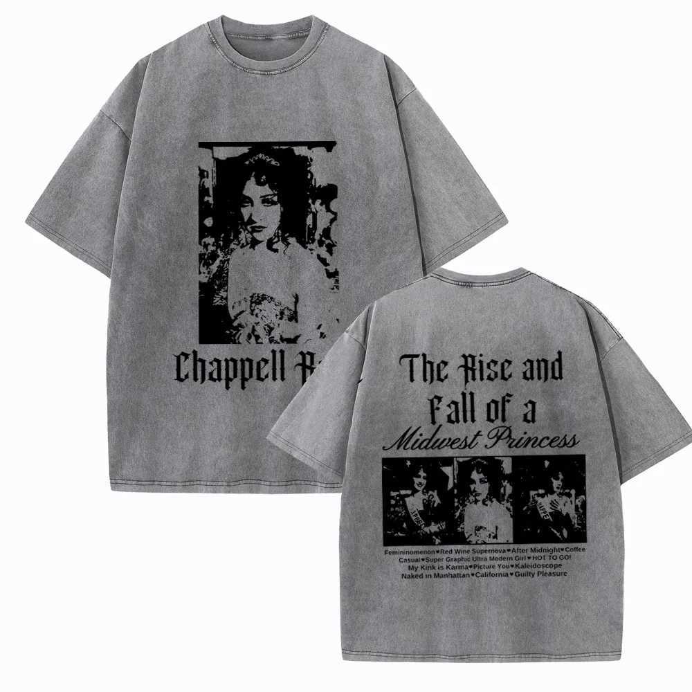 Chappell Roan Washed T-shirt The Rise and Fall of A Midwest Princess Music Merch Unisex Harajuku Washed Tshirts X250227