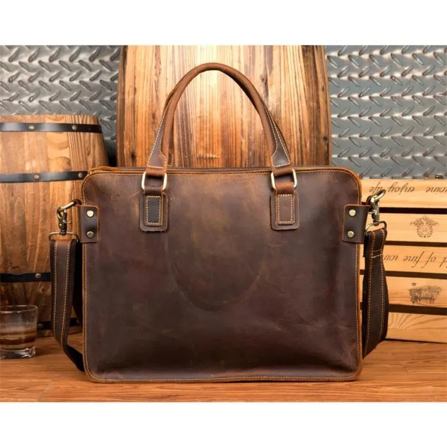 Ship from US Genuine Leather Messenger Bag for Men Women Business Travel Anti Theft Waterproof Portable Briefcase 250227FBB