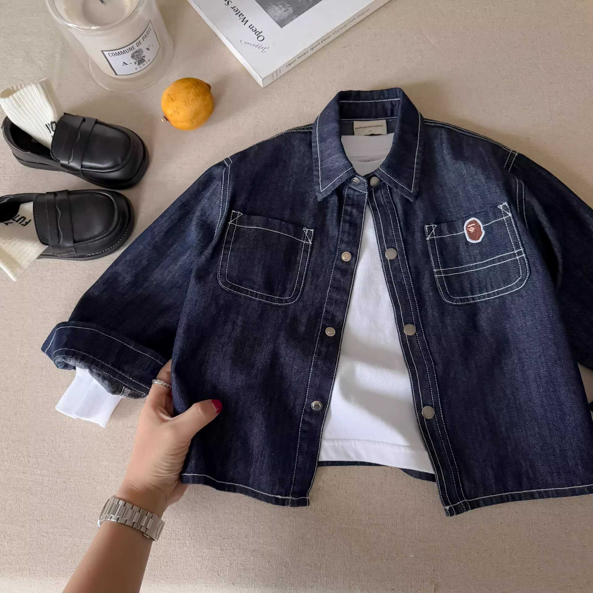 Jackets Denim Shirt 2025 Spring and Autumn New Style for Boys and Girls Trendy Brand Jacket Bright Thread Baby Solid Color Shirt Womens EleganceY25022