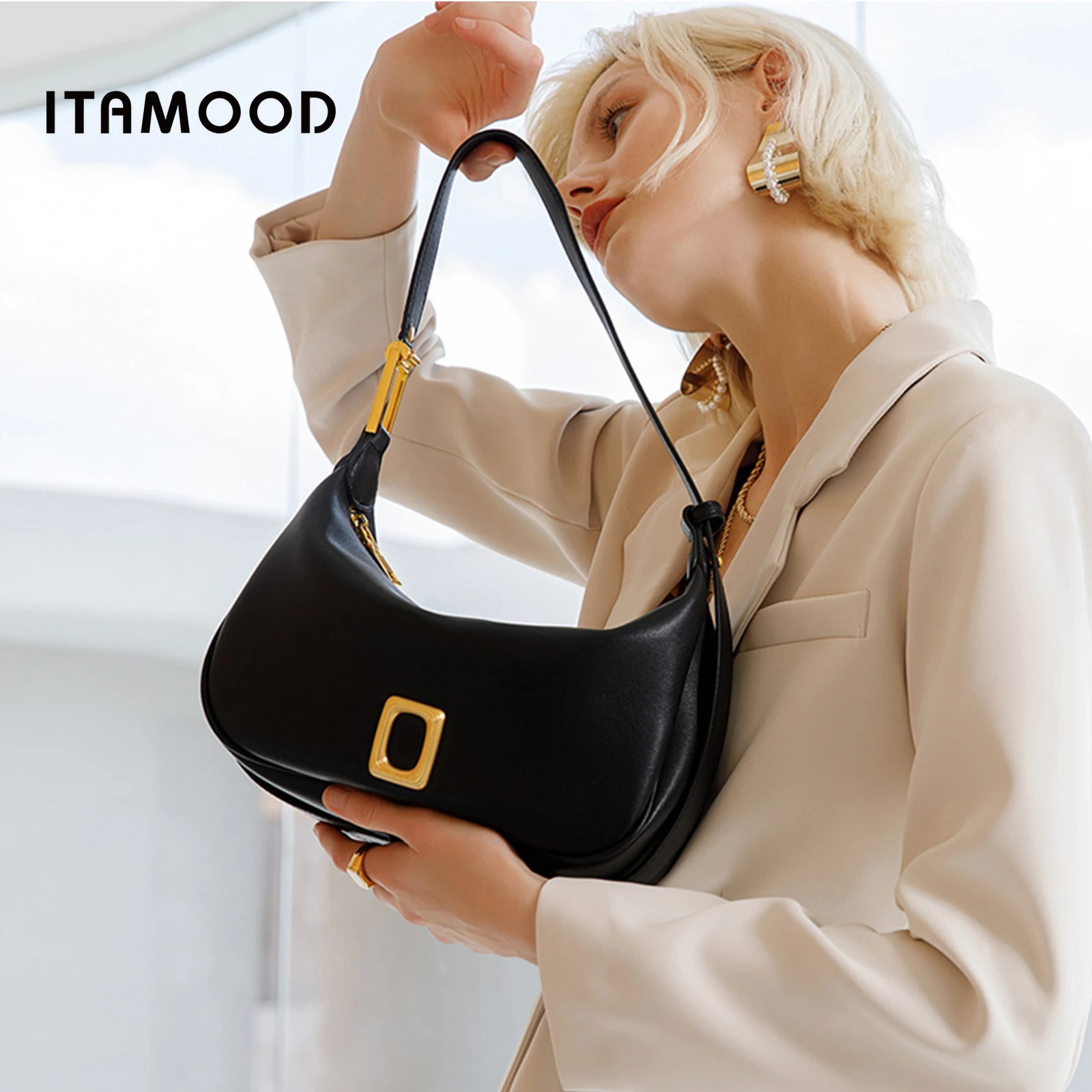 Ship from US ITAMOOD Genuine Leather Hobo Bag for Women Crescent Shaped Shoulder Elegant Top Handle Handbag Purse Valentines Day Gift 250227FBB
