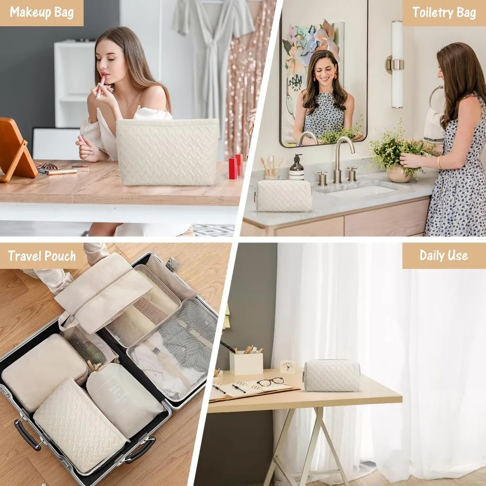 Ship from US Makeup bag for women makeup brush travel and vacation cream white 250227FBB