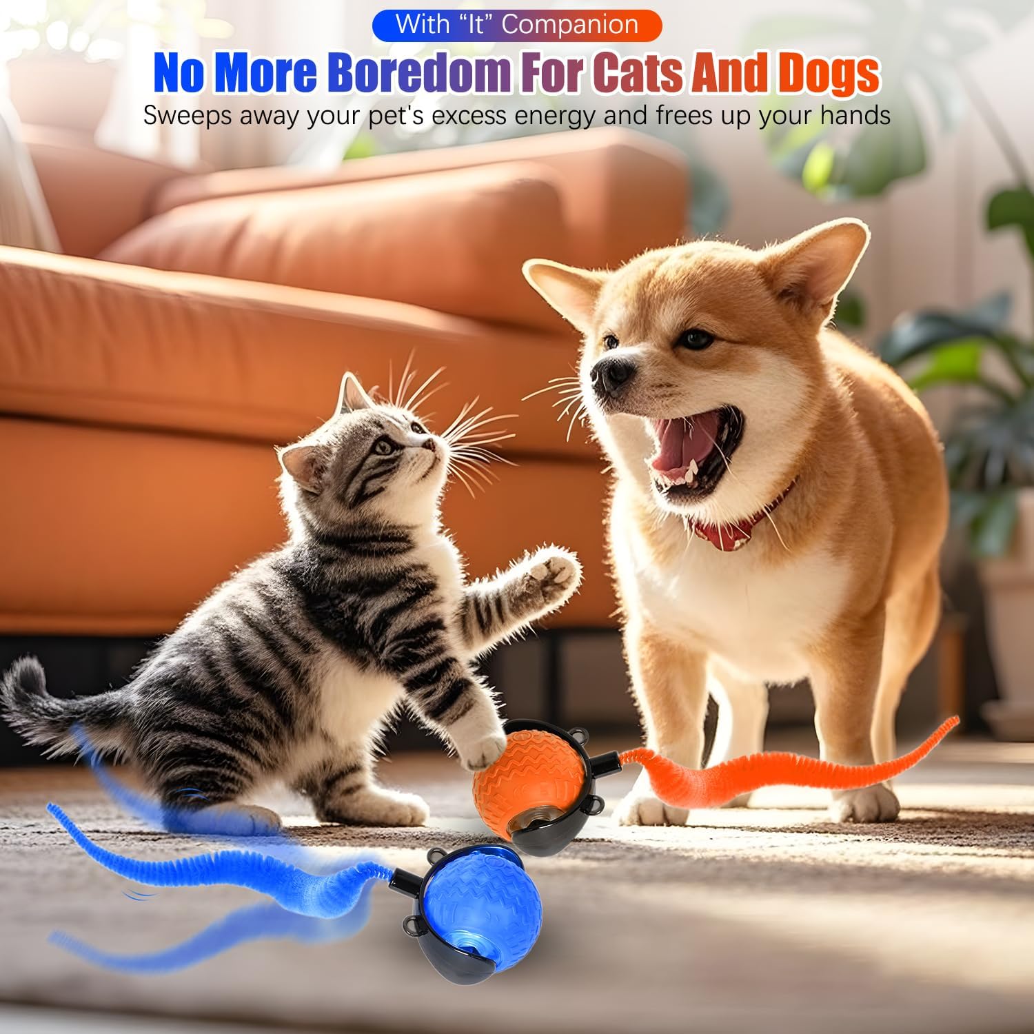 Cat Interactive Ball Toy, Automatic Rolling Ball with Tail, Rechargeable Smart Pet Interactive Toy, Intelligent Mouse for Cat