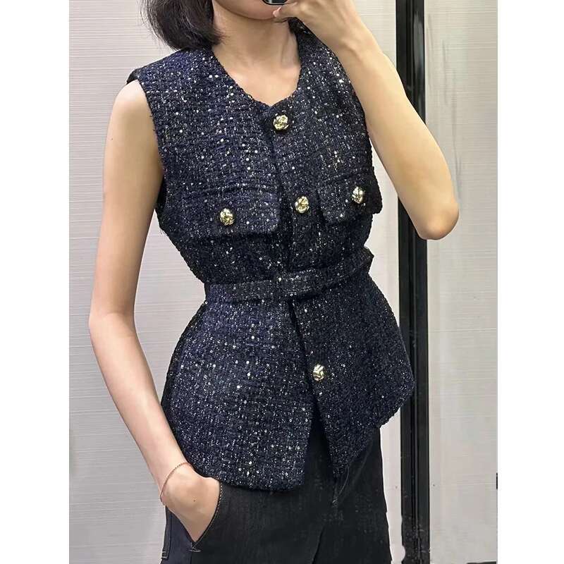 Trautumn Jackets Women's 2024 New Jacket Fashion Slim Belt O-Neck Street Joker Youth Coat Vest