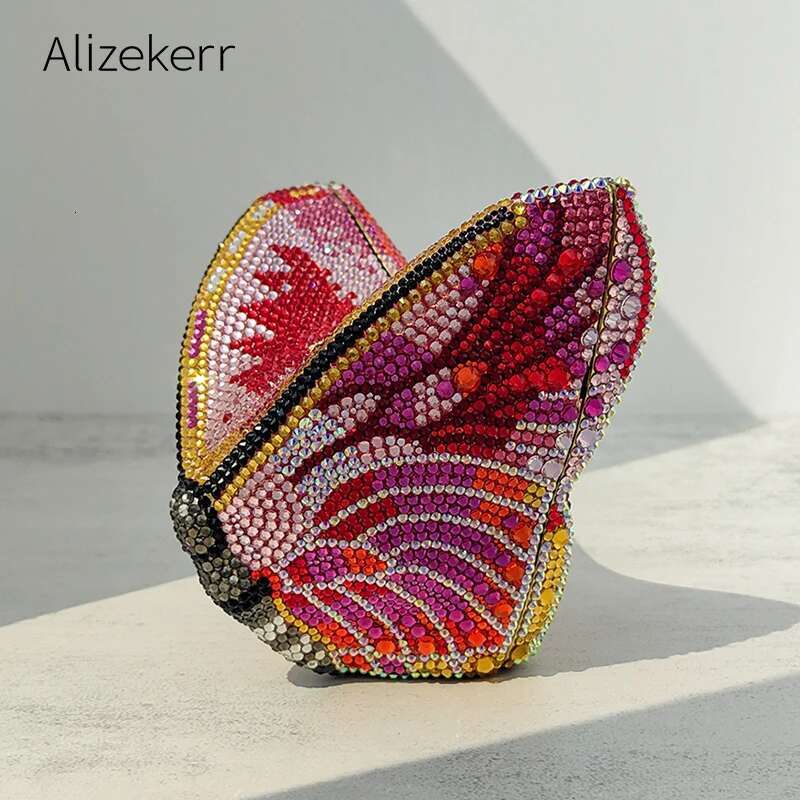 Alizekerr Butterfly Shaped Crystal Evening Bags Women Gorgeous Classy Sparkg Rhie Clutch Purses Wedding Party