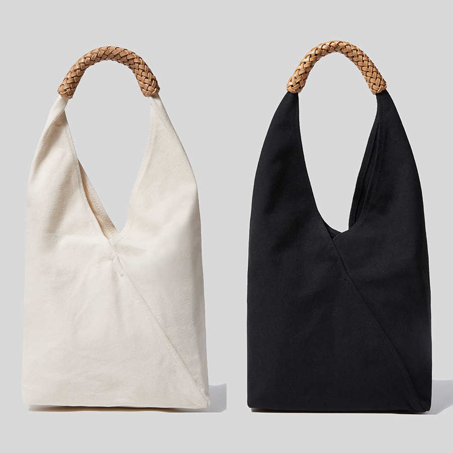 Canvas Saddle Bag Simple Style Solid Color One Shoulder Bucket Bag Handheld Woven Fashion Tote Bag 250215