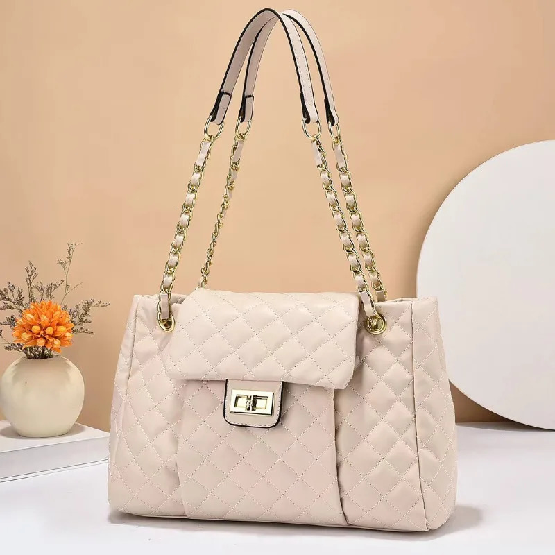 Ship from US Womens Fashionable Versatile Soft Leather Chain Bag Quilted Shoulder Crossbody and Handheld 250227FBB