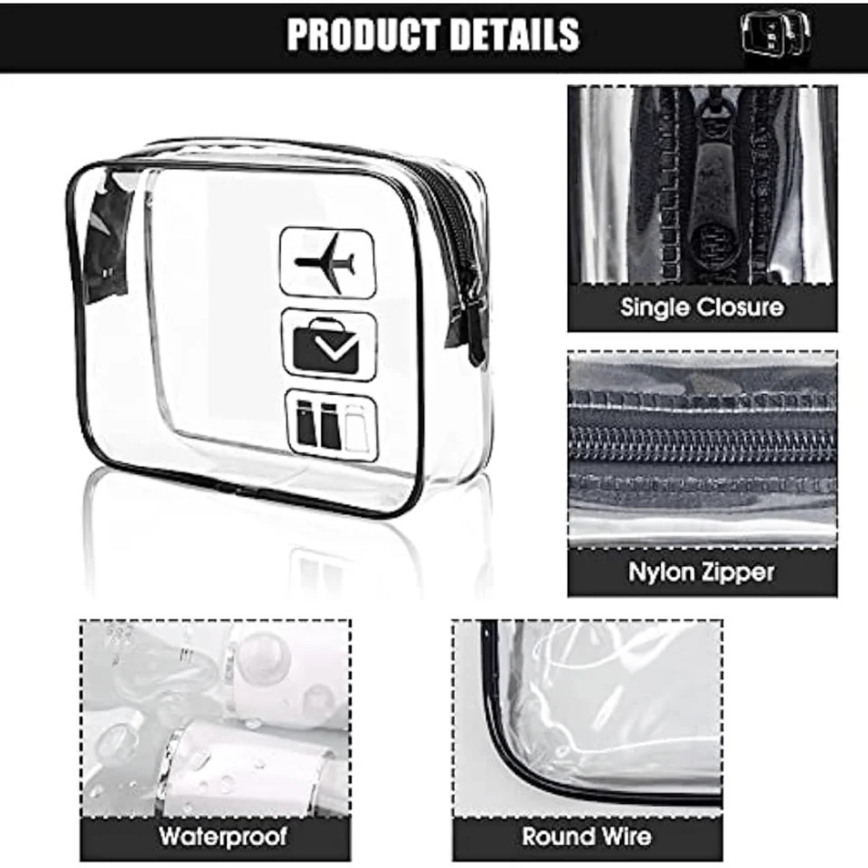 Ship from US 3 TSA approved transparent toilet bags waterproof cosmetic for travel carry on bathroom and vacation use 250227FBB