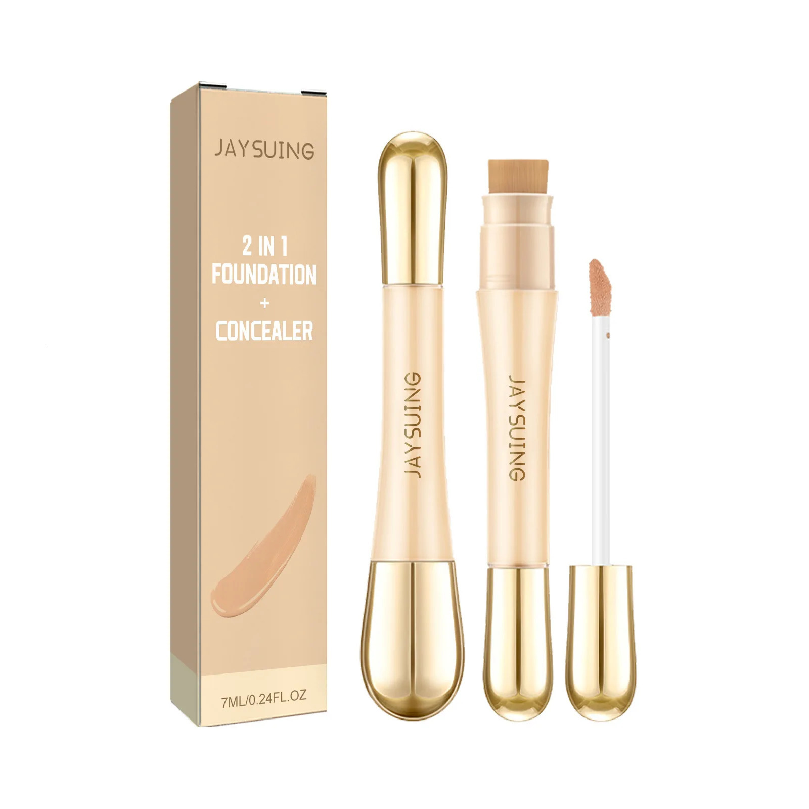 Jaysuing 7ml 2in1 Concealer Foundation Makeup Pen Dark Circle Cover Blemish Long-Lasting Concealing Face Contouring 250222