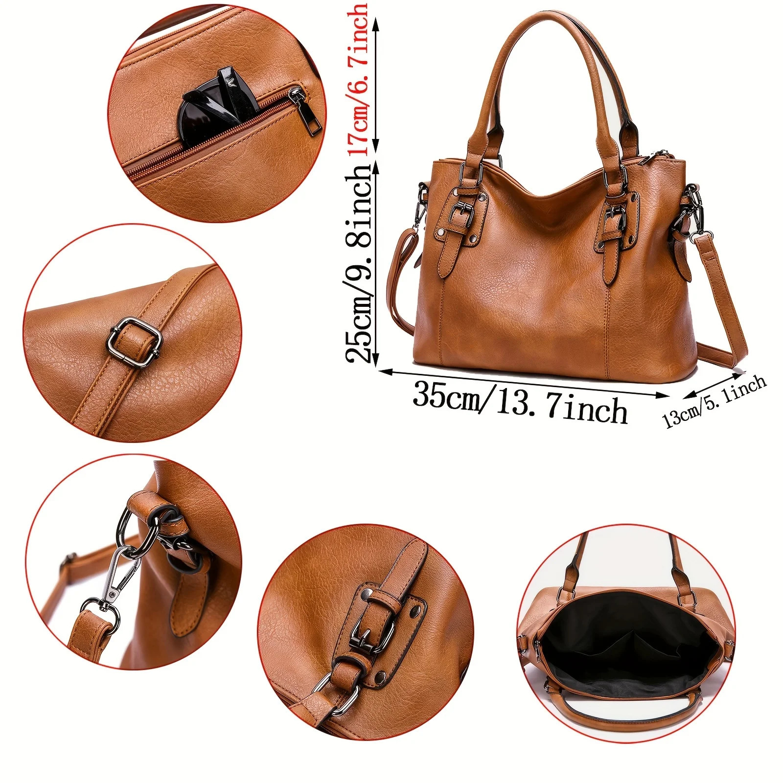 Ship from US Women Tote Bag Soft Leather Retro ner Large Capacity Multipocket Casual Ladies Shoulder Crossbody Mothers Day Gift A 250227FBB