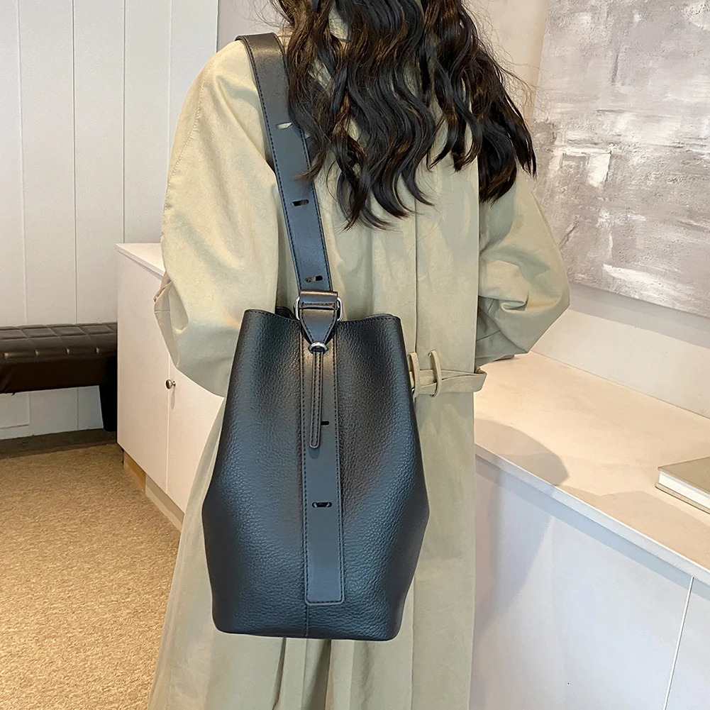 Ship from US Bucket Bag for Women Adjustable Strap Shoulder Vegan Leather with Inner Pocket Crossbody Solid Hobo Work Travel 250227FBB