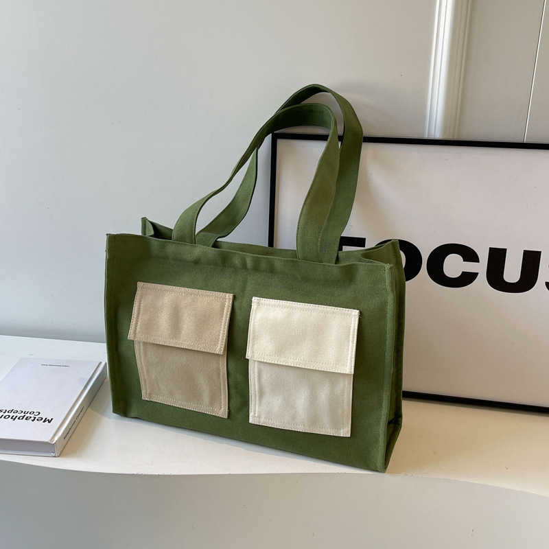 Casual canvas bag for women, fashionable, large capacity, portable shopping bag for going out, class commuting, shoulder tote bag 250215