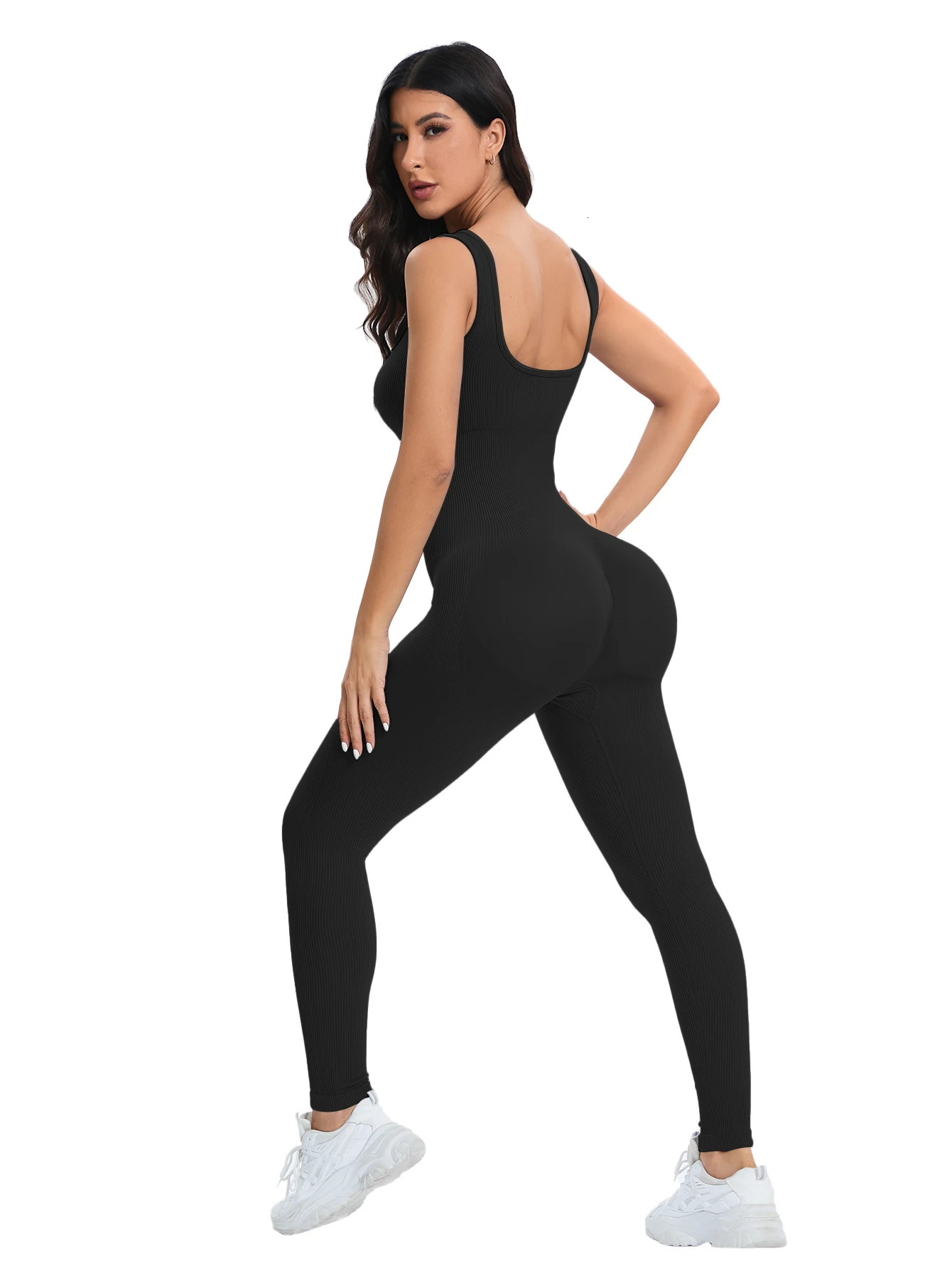 Shapewear Jumpsuits for Women BuiltIn Bra Bodycon Square Neck Sleeveless Summer Rompers Ribbed Jumpsuit 250227