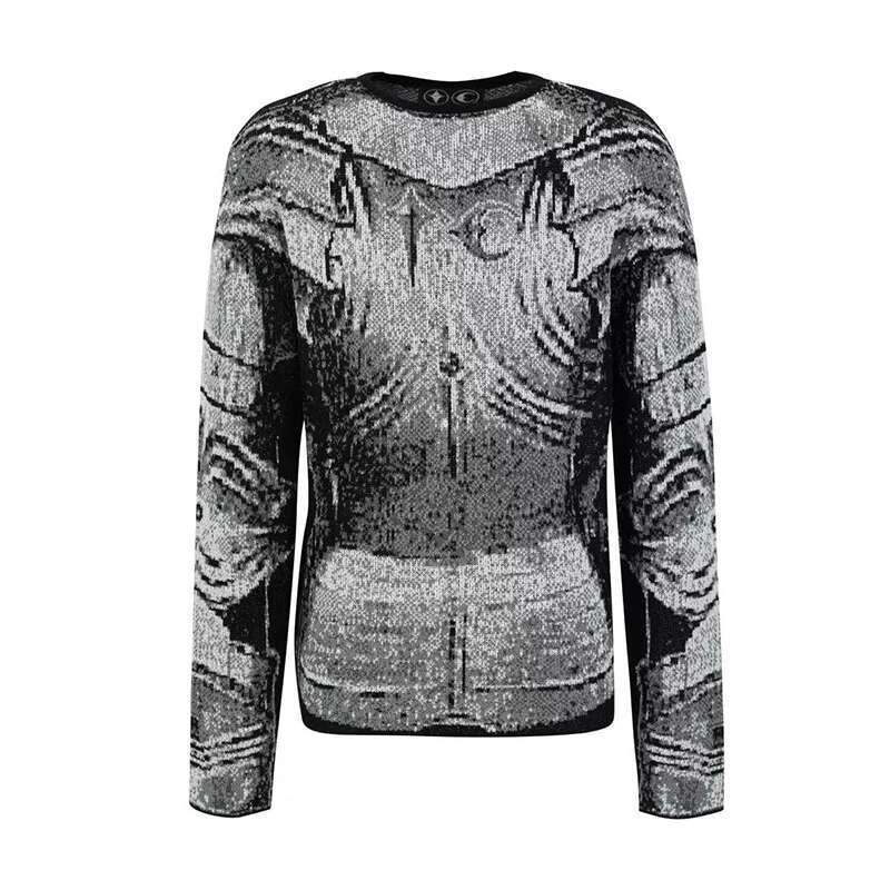 PFNW Jacquard Men's Armor Knitted Sweaters Niche Design Knight Headwear Male Pullovers Y2k Hip Hop 2023 Autumn Chic New 28B1001