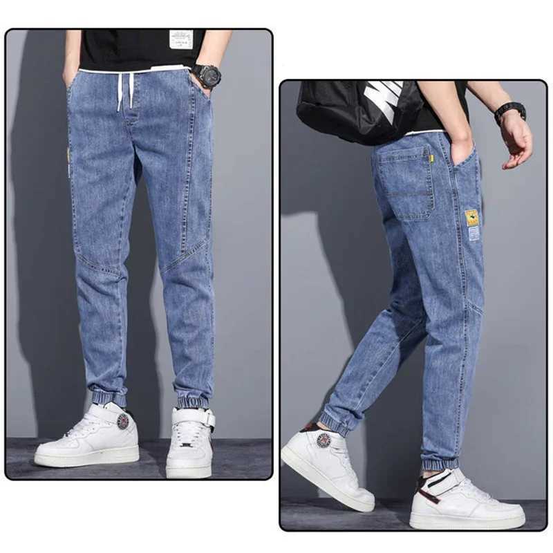 Mens Jeans Elastic Tie Up Harem Denim Pants Male Bound Feet Designer Cargo Joggers Denim Trousers Daily Narrow Leg Casual Jeans X250227