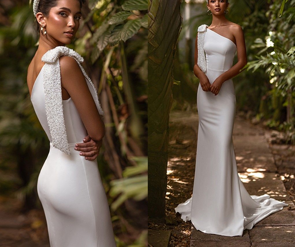 2025 Simple Wedding Dress Sleeveless Satin Mermaid Floor-length Bow One Shoulder Bridal Gowns Vestidos De Novias Robe de mariage