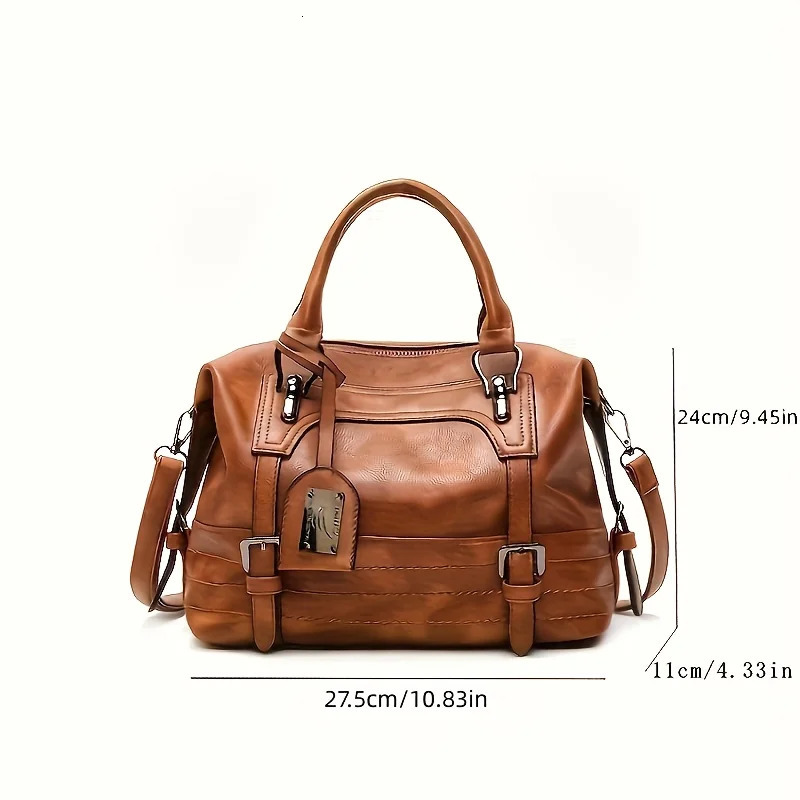 Ship from US Retro PU leather handbag fashionable Boston shoulder bag daily simple cross body 250227FBB