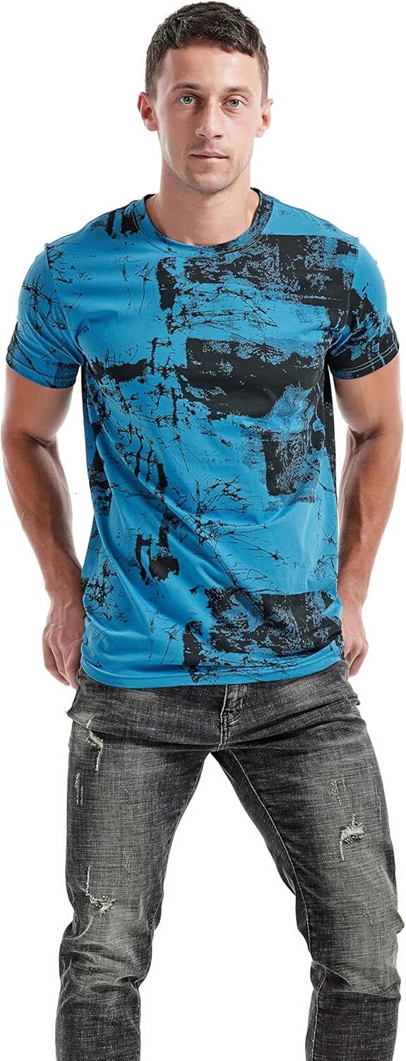 Mens T shirt Mens Hipster Hiphop Tees - Fashion Print T-Shirts tee Casual tops summer clothes blue