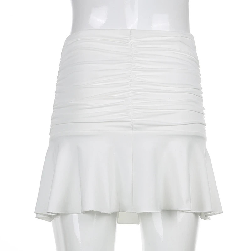 Lamuusaa Pleated Mini Skirt Women Aesthetic Clothes Solid Color Low Waist Ruffle Hem Tennis Skirts y2k Clothing Streetwear 250226