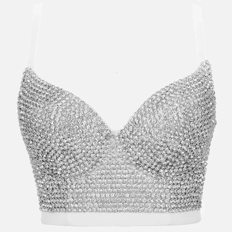 Women Tank Tops Sexy Sequined Diamond Bra Woman Clothes Push Up Bustier Club y2k Crop Top Party Ladies Corset Blouses Clothing 250224
